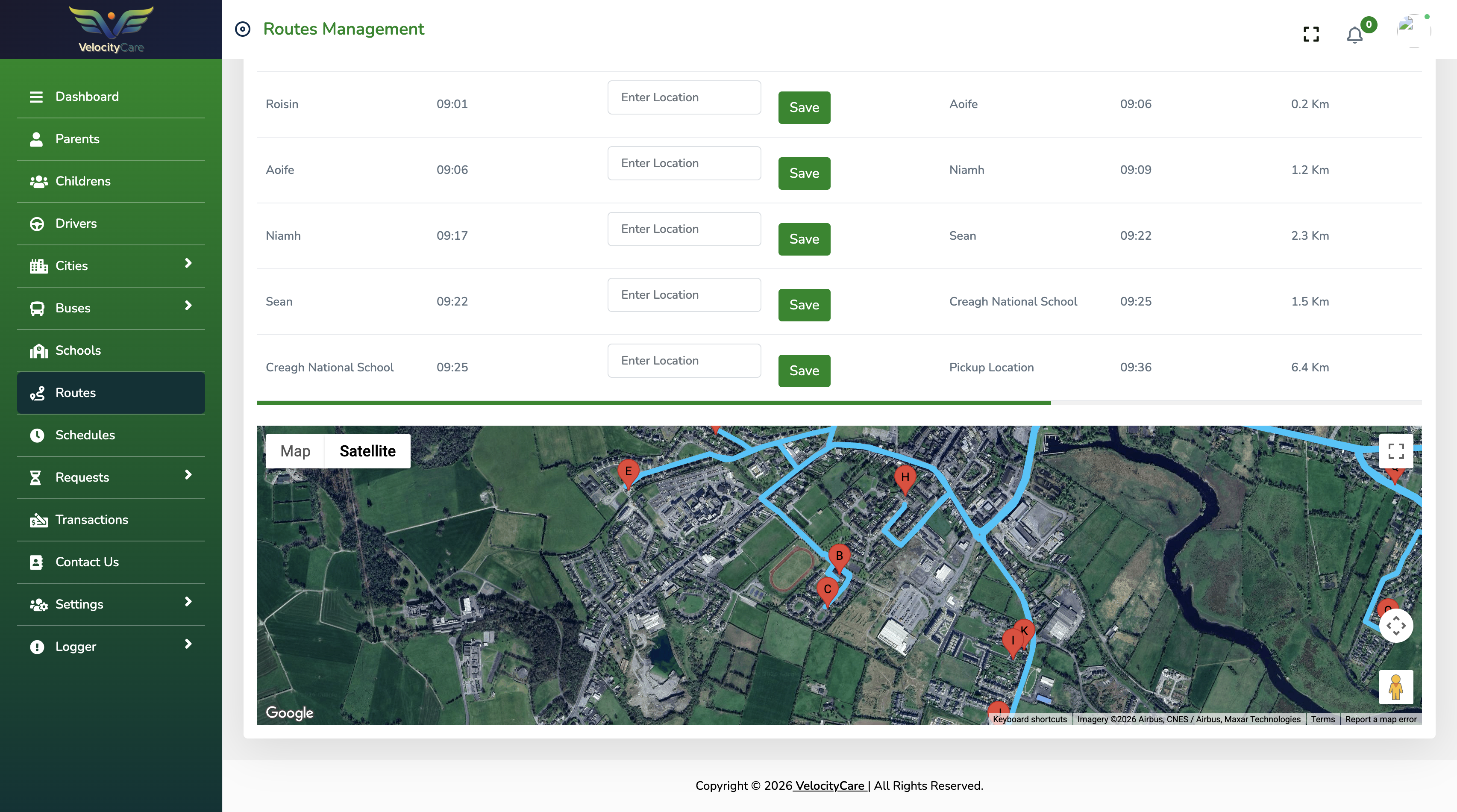 Admin Dashboard - Routes Management